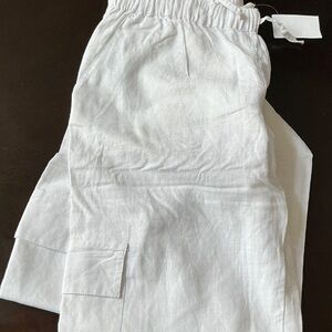 Crewcuts White Linen Cargo Pant.  Wide leg